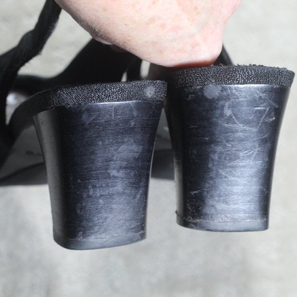 Liz Claiborne "Elegance" Sie 7.5 Black Fabric Slingback Square Toe Heels - Picture 6 of 7